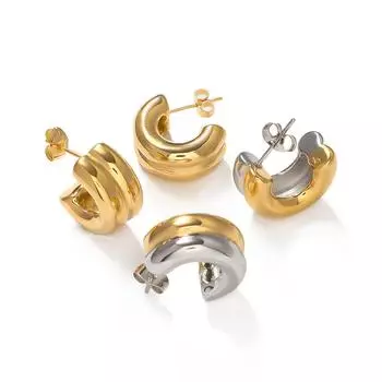 1 пара серег из нержавеющей стали в стиле ретро-французского минимализма в форме буквы C для женщин, пар с уникальным дизайном, ювелирные изделия для вечеринок, подарки, предотвращающие аллергию 8cm золотой