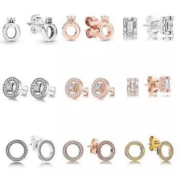1 пара серег из стерлингового серебра 925 пробы, розовое золото, Корона, квадратная форма, серьги с цирконием и цирконием для женщин, модные ювелирные изделия для свадебной вечеринки, подарок белый