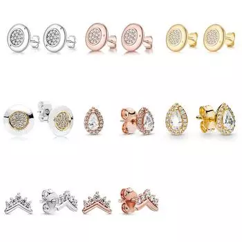 1 пара серег из стерлингового серебра 925 пробы, круглые серьги в виде капель воды, розовое золото для женщин, модные ювелирные изделия для свадебной вечеринки, подарок белый