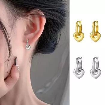 1 пара серег-капель, элегантные серьги в форме сердца с матовой отделкой, медные висячие серьги, женские серьги-кольца, ювелирные изделия 2pcs серебряный