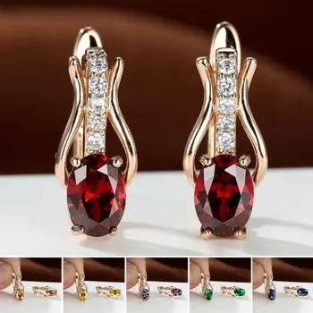 1 пара серег-капель овальной огранки из искусственного драгоценного камня, темперамент, блестящее платье с инкрустацией кубическим цирконием шампанского