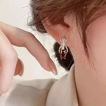 1 пара серег-капель овальной огранки из искусственного драгоценного камня, темперамент, блестящее платье с инкрустацией кубическим цирконием шампанского