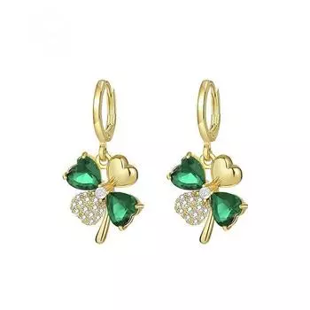 1 пара серег-капель с четырьмя листами клевера, украшение на удачу для женщин и девочек зелёный
