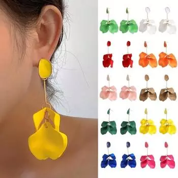 1 пара серег-капель с цветком розы, серьги с преувеличенными висячими лепестками, женские серьги-гвоздики для пирсинга оранжевый