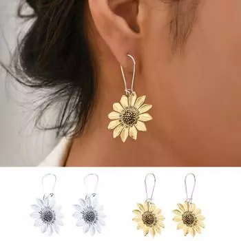 1 пара серег-капель в богемном стиле в стиле ретро, праздничные серьги-крючки с 3D подсолнухом и пирсингом серебряный