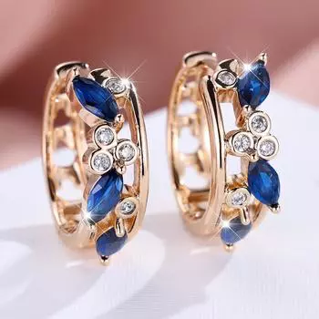 1 пара серег-капель золотого цвета с огранкой «маркиз», белый, синий, черный, с камнями, висячие серьги-крючки в виде листьев, в цветочном стиле, свадебные украшения, подарки белый