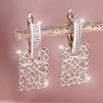 1 пара серег-капель золотого цвета с белым камнем и полым узором, висячие серьги-крючки, свадебные украшения, подарки белый