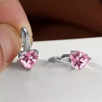 1 пара серег-клипс из серебра/розового/желтого золота в форме сердца с розовым камнем, обручальное кольцо, висячие серьги-крючки, ювелирные изделия розовый