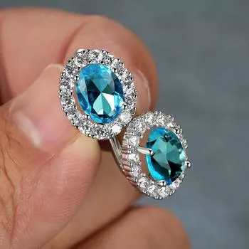 1 пара серег-клипс серебряного цвета овальной огранки цвета морской волны, зеленого, синего, белого цвета, обручальное кольцо, разноцветные серьги-когти с камнями белый