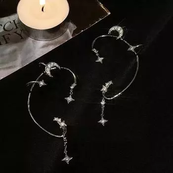 1 пара серег-клипс в форме луны, звезды, блестящие манжеты со стразами для свиданий