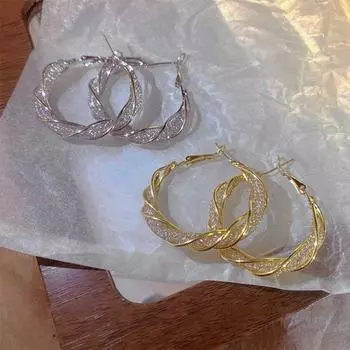 1 пара серег-кольца с геометрическим рисунком, элегантный гипоаллергенный серебряный цвет, подарок для девочек золотистый