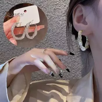 1 пара серег-кольца с геометрическим рисунком, элегантные гипоаллергенные серьги серебряного цвета из золотого сплава для девочек, модные аксессуары, подарок золотистый