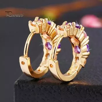 1 пара серег-кольцев, цветные стразы, геометрические круглые золотые элегантные неаллергенные серьги для женщин и девочек, модные ювелирные изделия, подарок золотистый