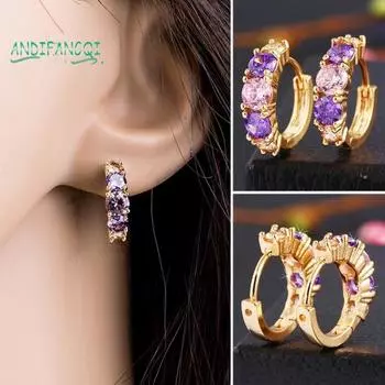 1 пара серег-кольцев, цветные стразы, геометрические круглые золотые элегантные неаллергенные серьги для женщин и девочек, модные ювелирные изделия, подарок золотистый