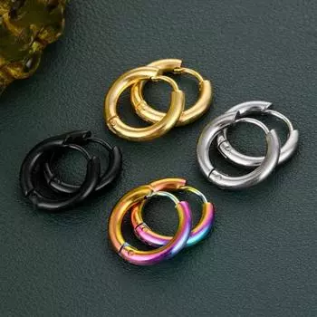 1 пара серег-кольцев из нержавеющей стали, геометрические элегантные полированные цветные металлические круглые серьги 20mm серебряный