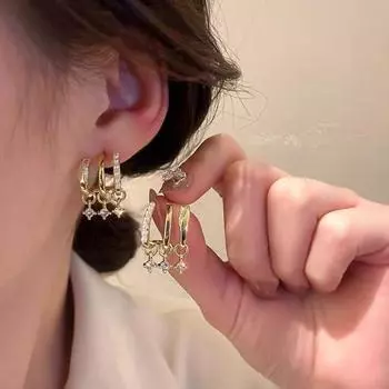 1 пара серег-кольцев, многослойные серьги-гвоздики с геометрическим блеском, инкрустированные искусственным жемчугом и стразами, ювелирные изделия