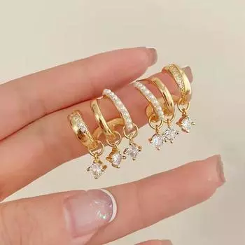 1 пара серег-кольцев, многослойные серьги-гвоздики с геометрическим блеском, инкрустированные искусственным жемчугом и стразами, ювелирные изделия