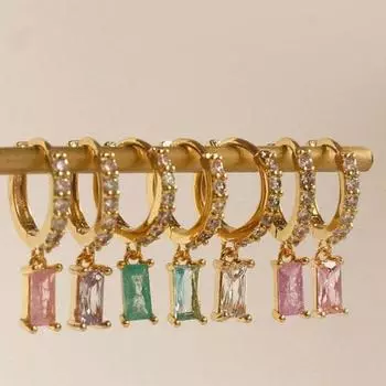 1 пара серег-кольцев прямоугольные ювелирные изделия с кубическим цирконием, нежные геометрические серьги зелёный