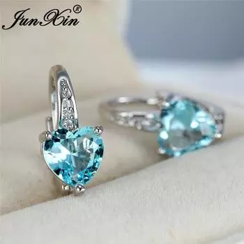 1 пара серег-кольцев в форме сердца, модные серьги-гвоздики с вырезом в форме сердца, цвета морской волны, синий, белый камень, серьги-гвоздики, висячие серьги в форме сердца, подарок цвет морской волны