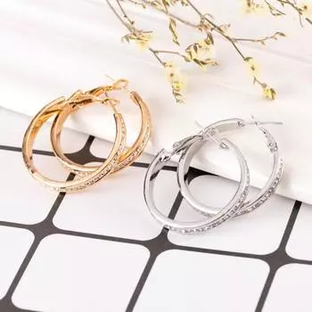1 пара серег-кольцов со сверкающими стразами, геометрические круглые серьги золотого, серебряного цвета, элегантные неаллергенные женские серьги, модные ювелирные изделия, подарок серебряный