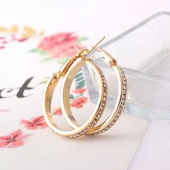 1 пара серег-кольцов со сверкающими стразами, геометрические круглые серьги золотого, серебряного цвета, элегантные неаллергенные женские серьги, модные ювелирные изделия, подарок серебряный