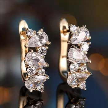 1 пара серег-колец с каплями воды из белого циркония для женщин, модные золотые свадебные украшения белый/золотой