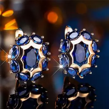 1 пара серег-колец с овальным огранкой, синим, зеленым, черным, красным, розовым камнем для женщин, модные женские свадебные украшения золотистого цвета синий