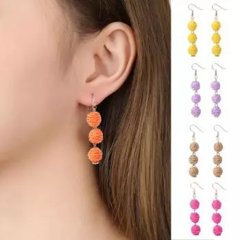 1 пара серег-крючков сферического плетения из ротанга, богемные длинные висячие серьги для отпуска кофейный