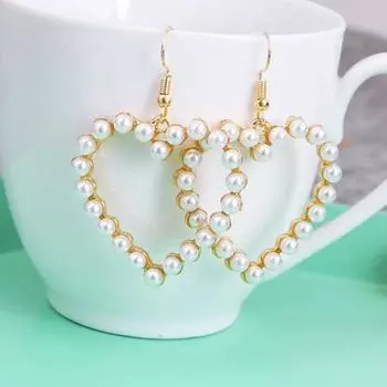 1 пара серег-крючков в форме сердца, кулон с искусственным жемчугом, ювелирные изделия, полые серебряный