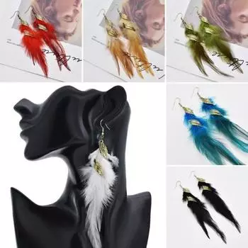 1 пара серег-крючков в стиле ретро с длинными кисточками, богемные, гипоаллергенные, элегантные, с перьями белый