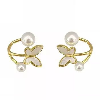 1 пара серег-манжет с жемчугом, бутон тюльпана, гипоаллергенные серьги с жемчугом и бабочкой, серьги для девочек и женщин (Бабочка Жемчуг)