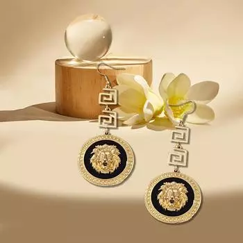 1 пара серег-подвесок, подвеска в виде головы льва, ретро-стиль, нишевый дизайн золотой