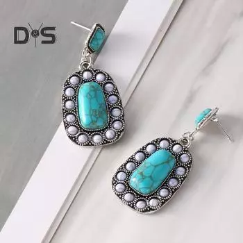 1 пара серег-подвесок, приятных для кожи, сверхлегкие серьги-гвоздики в стиле ретро с геометрическим рисунком, ювелирные аксессуары для женщин синий