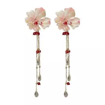 1 пара серег-подвесок, яркие серьги с кисточками из ткани в виде цветка и стразами, праздничные эффектные серьги A