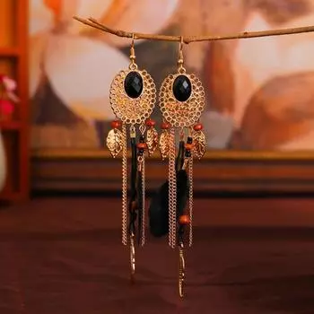 1 пара серег-подвесок с длинными кисточками, стильные женские серьги из сплава, красочные серьги-капли, ювелирные аксессуары зелёный