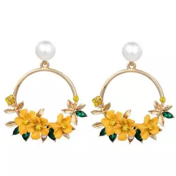1 пара серег-подвесок с искусственным жемчугом, цветные серьги-подвески с цветами для девочек для подруг жёлтый