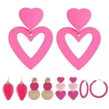 1 пара серег розовой серии, гипоаллергенные геометрические серьги с сердечками и круглыми кистями, обруч для девочек B