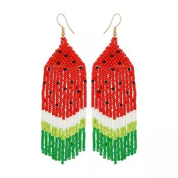 1 пара серег с бахромой в виде арбуза, серьги с бахромой и бусинами в стиле бохо, минималистская вязка D7K7 Watermelon-One size