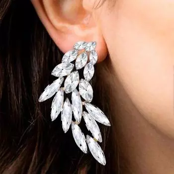 1 пара серег с большими крыльями, цветные стразы, преувеличенные элегантные роскошные гипоаллергенные серьги для женщин и девочек, модные ювелирные изделия, подарок зелёный