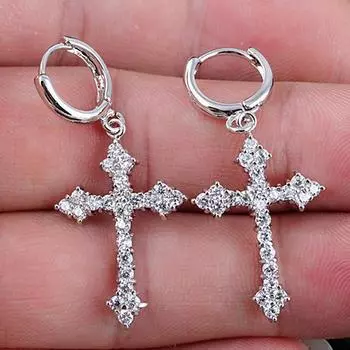 1 пара серег с крестом из циркона для женщин, серьги-капли в готическом стиле, панк, хип-хоп, женский пирсинг, висячие серьги, ювелирные изделия