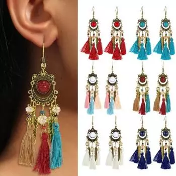 1 пара серег в богемном стиле с кисточками и листьями, висячие длинные стильные серьги, бусины, декор, винтажные свидания белый