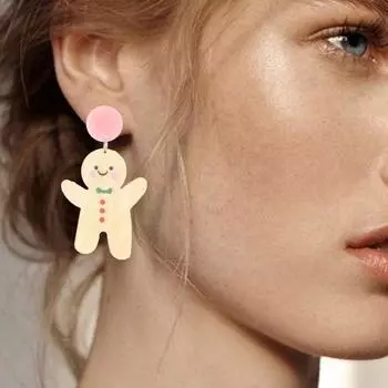 1 пара серег в форме звезды с изображением рождественской елки из альпаки, снеговика, акриловые серьги-капли яркого цвета, праздничный подарок белый