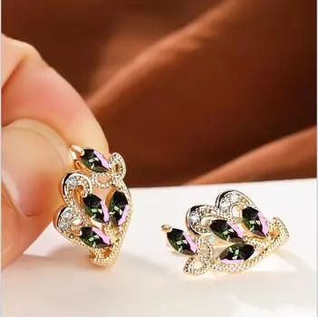 1 пара серег золотого цвета с радужным камнем и цветочным узором в виде листьев, красные, желтые, синие, зеленые, висячие полые серьги с камнями белый