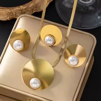 1 пара сережек + 1 ожерелье + 1 кольцо, шикарный комплект украшений золотой