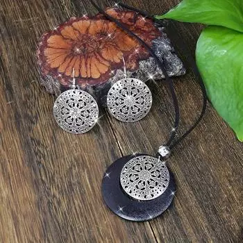 1 пара сережек + 1 ожерелье в стиле ретро с цветочным дизайном, подходящие к повседневным нарядам, аксессуары для вечеринок, этнические украшения, идеальный декор на осень и зиму серебряный