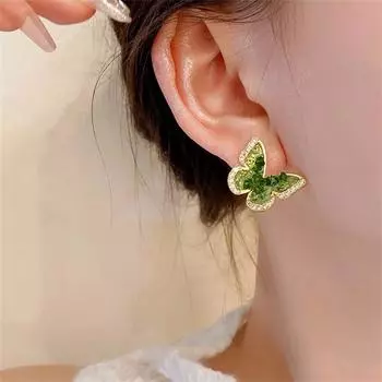 1 пара сережек-бабочек зеленого цвета, ювелирные изделия, аксессуары, подарок зелёный