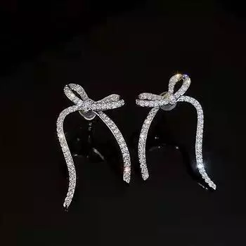 1 пара сережек-бантиков Sweet Temperament с лентой и серьгами-гвоздиками 1 Pair