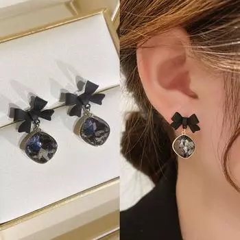 1 пара сережек-бантов Mystic Black Jewel для женщин, квадратные серьги чёрный