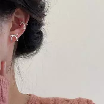 1 пара сережек-бантов с лентой, милые серьги-каффы для женщин и девочек, свадебная вечеринка, изящные ювелирные украшения, подарок