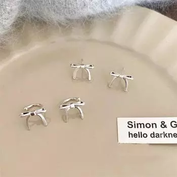 1 пара сережек-бантов с лентой, милые серьги-каффы для женщин и девочек, свадебная вечеринка, изящные ювелирные украшения, подарок